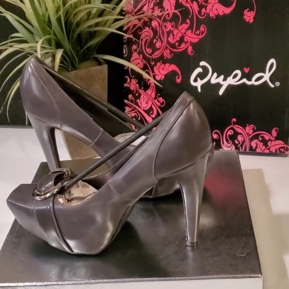 Qupid Reissa-33 Charcoal Crazy Horse High Heel Shoes